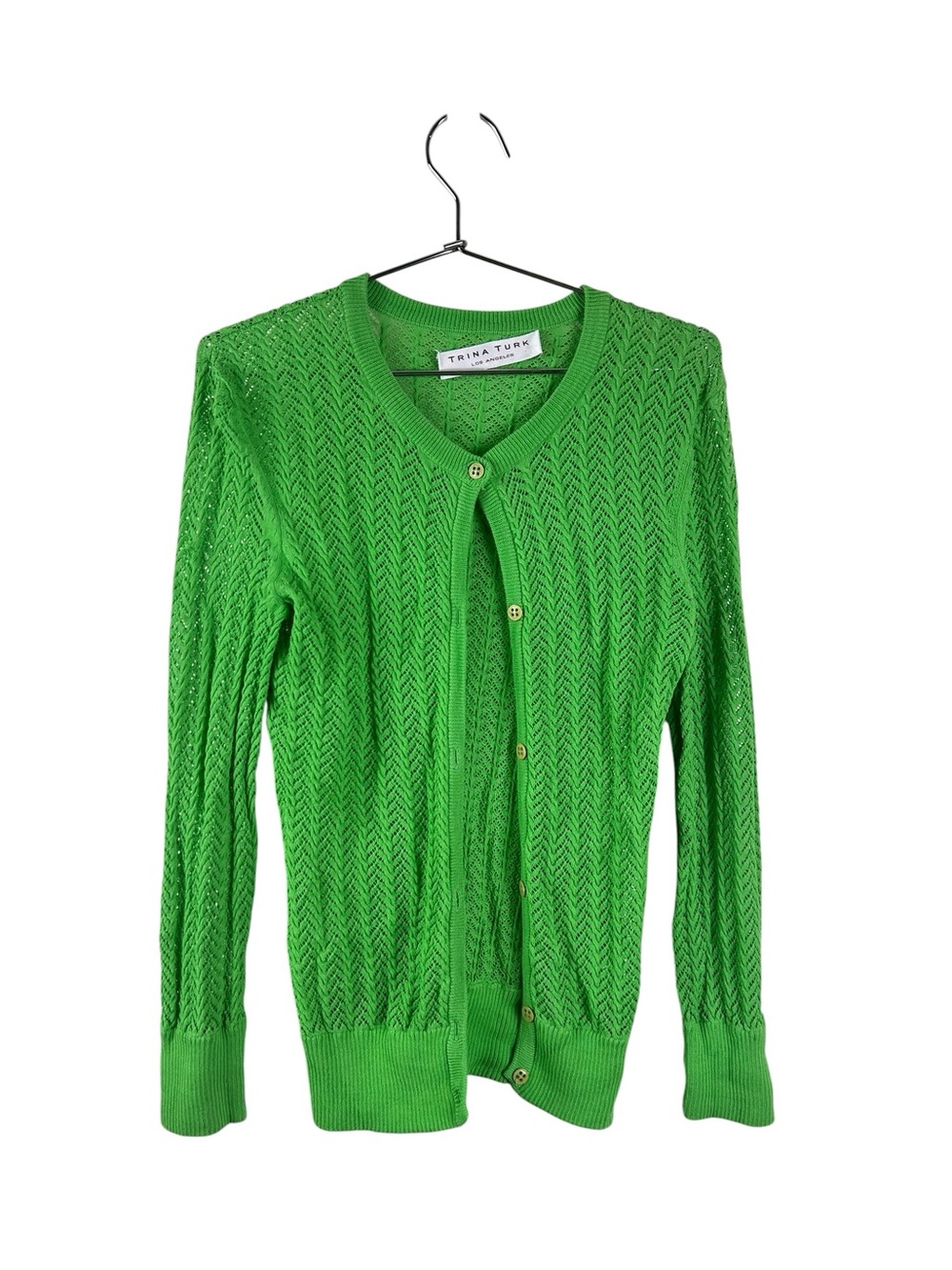 Trina Turk Kelly Green Chevron Knit Cardigan